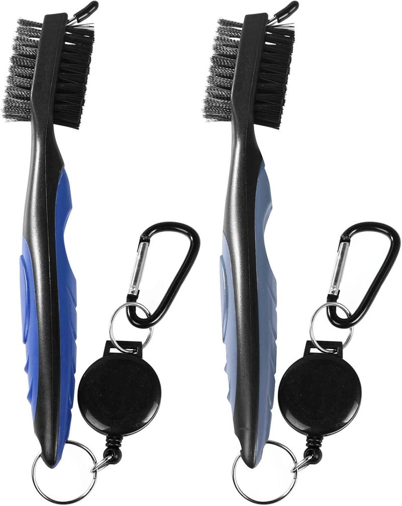 OBTANIM 2 Pack Golf Club Brush Groove Cleaner Tools with Retractable Zip-line Aluminum Carabiner for Golf Club Bag Accessories - Image 1